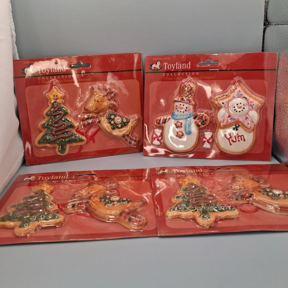 Vintage House Toyland Collection 2 Piece Ceramic Ornament Lot of 4 Christmas